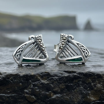 Ireland's Harp Post Earrings in silver