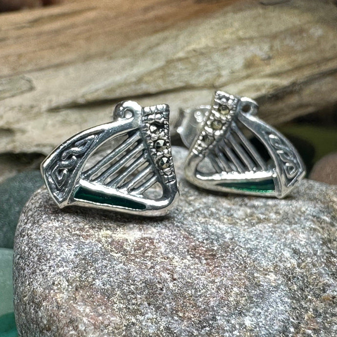 Harp Earrings, Celtic Earrings, Irish Jewelry, Ireland Gift, Post Earrings, Mom Gift, Girlfriend Gift, Clover Jewelry, Shamrock Earrings
