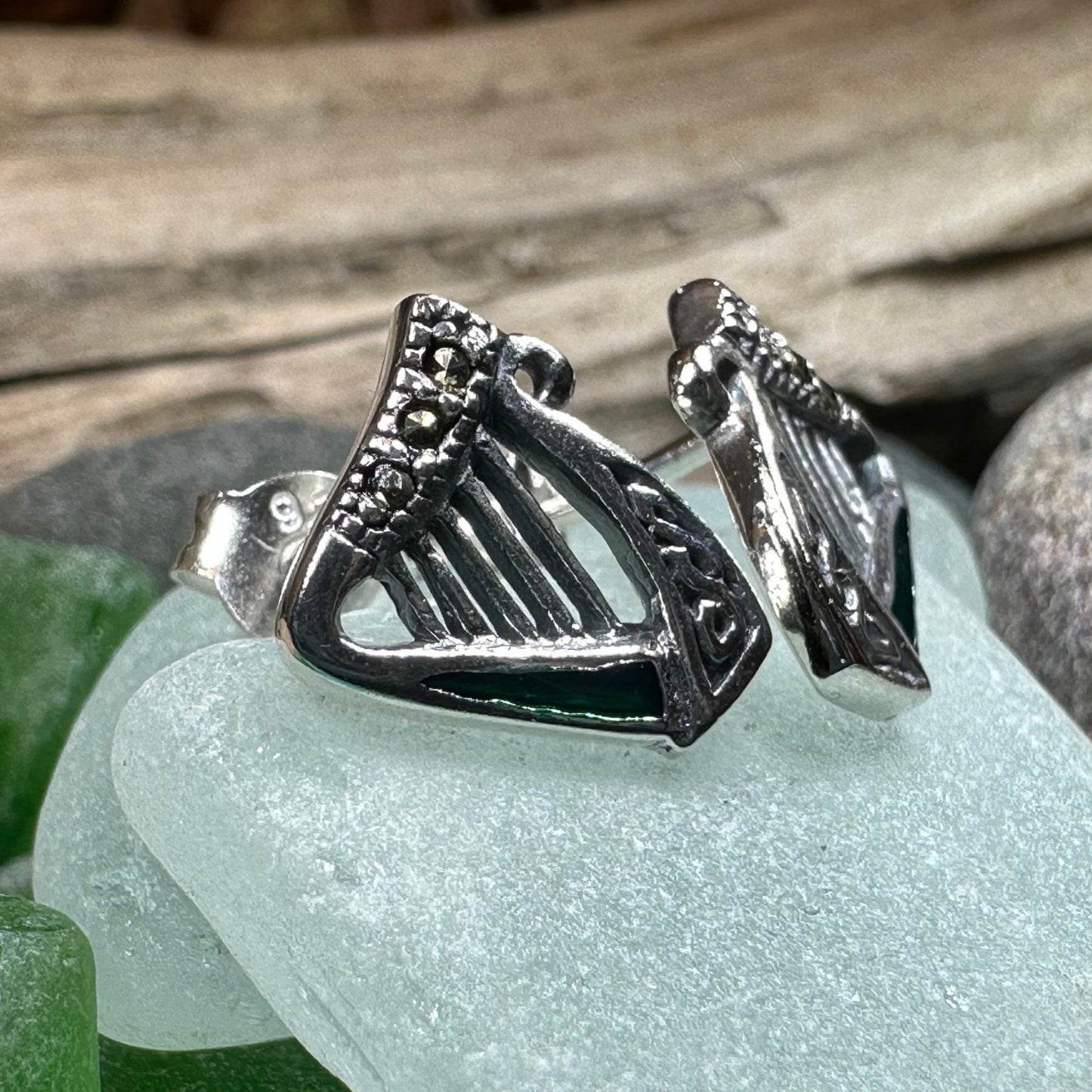 Harp Earrings, Celtic Earrings, Irish Jewelry, Ireland Gift, Post Earrings, Mom Gift, Girlfriend Gift, Clover Jewelry, Shamrock Earrings