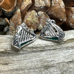 Harp Earrings, Celtic Earrings, Irish Jewelry, Ireland Gift, Post Earrings, Mom Gift, Girlfriend Gift, Clover Jewelry, Shamrock Earrings