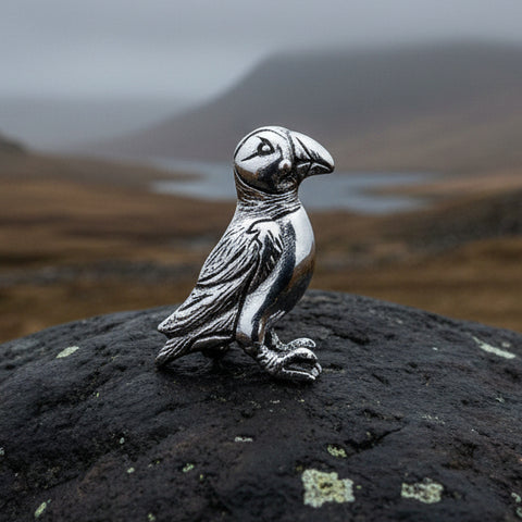 Load image into Gallery viewer, Puffin Lapel Pin, Scotland Jewelry, Bird Pin, Seashore Bird Jewelry, Cute Scatter Pin, Scottish Jewelry, Puffin Jewelry, Silver Brooch
