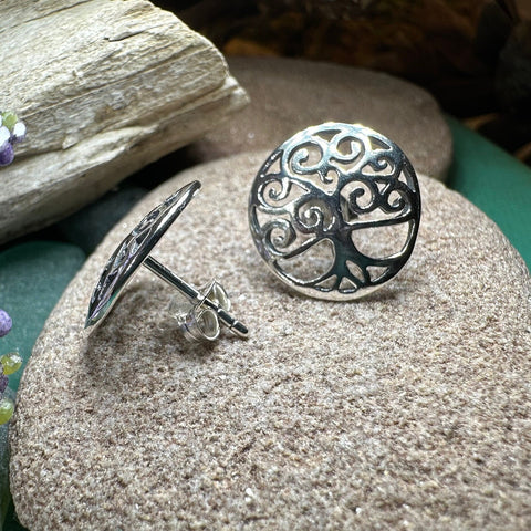 Load image into Gallery viewer, Tree of Life Stud Earrings, Tree Studs, Celtic Jewelry, Anniversary Gift, Bridal Jewelry, Norse Jewelry, Yoga Jewelry, Wiccan Jewelry
