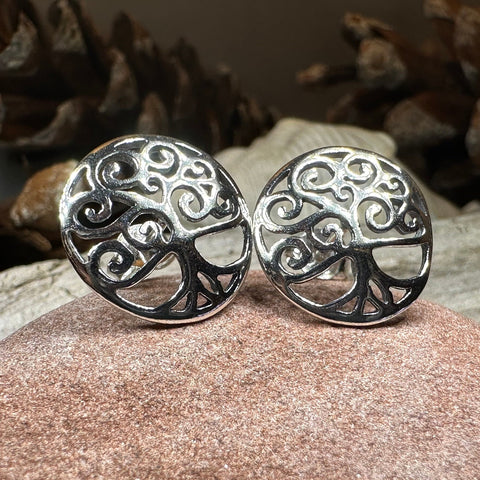 Load image into Gallery viewer, Tree of Life Stud Earrings, Tree Studs, Celtic Jewelry, Anniversary Gift, Bridal Jewelry, Norse Jewelry, Yoga Jewelry, Wiccan Jewelry
