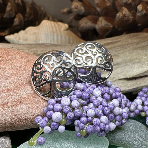 Load image into Gallery viewer, Tree of Life Stud Earrings, Tree Studs, Celtic Jewelry, Anniversary Gift, Bridal Jewelry, Norse Jewelry, Yoga Jewelry, Wiccan Jewelry
