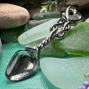 Love Spoon Brooch, Celtic Jewelry, Wales Jewelry, Welsh Pin, Bridal Jewelry, Anniversary Gift, Heart Jewelry, Silver Spoon Wife Gift