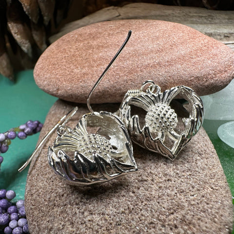Load image into Gallery viewer, Thistle Earrings, Celtic Jewelry, Silver Scottish Earrings, Outlander Jewelry, Flower Jewelry, Mom Gift, Nature Jewelry, Large Drop Earrings
