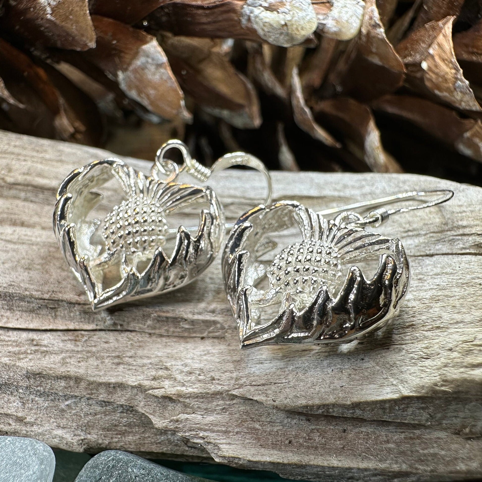 Thistle Earrings, Celtic Jewelry, Silver Scottish Earrings, Outlander Jewelry, Flower Jewelry, Mom Gift, Nature Jewelry, Large Drop Earrings