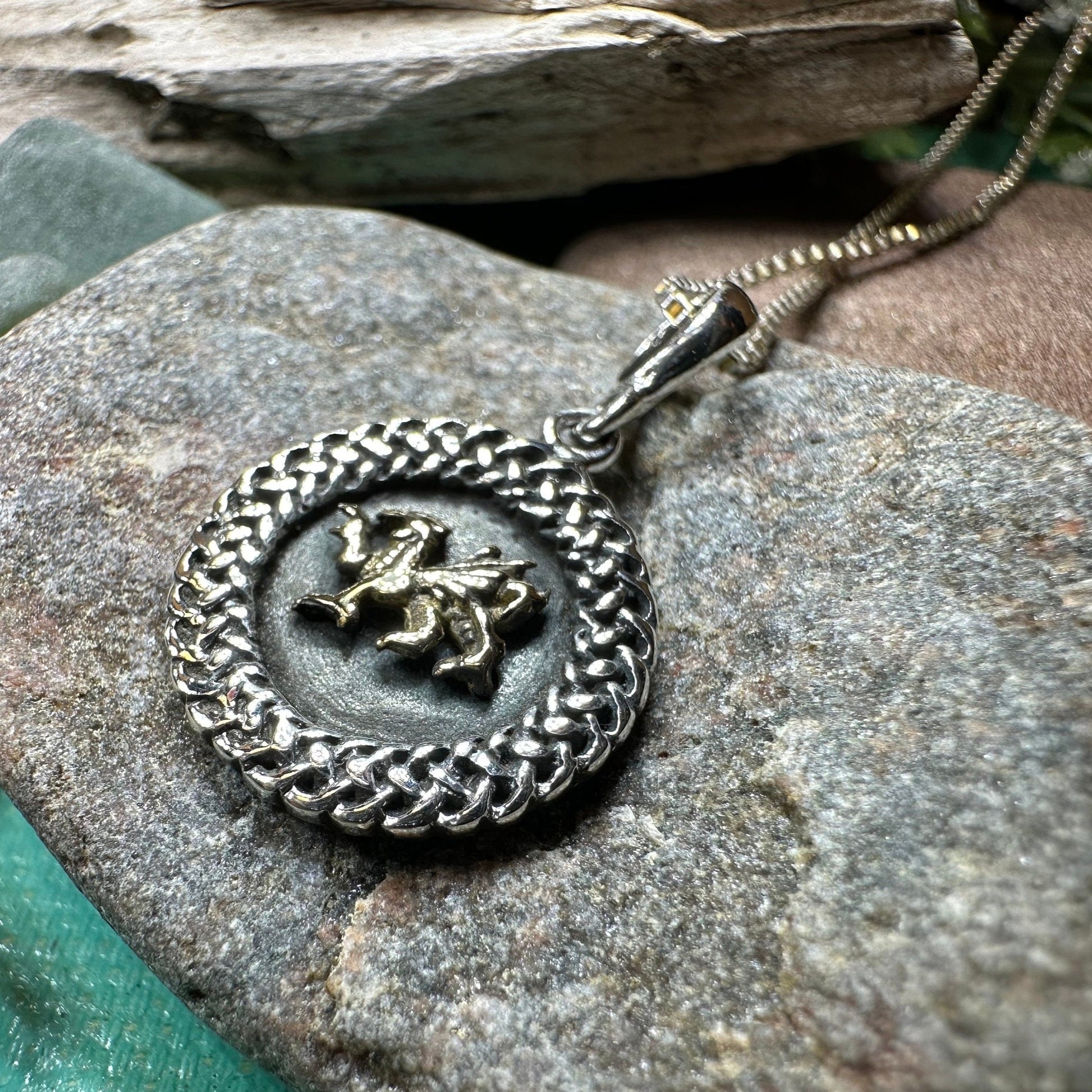 Welsh Dragon Necklace, Wales Necklace, Celtic Dragon, Celtic Jewelry, Silver Dragon, Pagan Jewelry, Wiccan Jewelry, Fantasy Jewelty