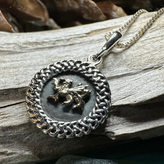 Welsh Dragon Necklace, Wales Necklace, Celtic Dragon, Celtic Jewelry, Silver Dragon, Pagan Jewelry, Wiccan Jewelry, Fantasy Jewelty