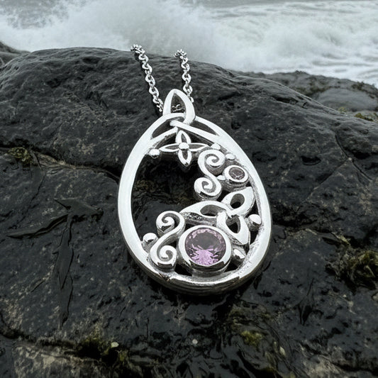 Celtic Knot Necklace, Celtic Jewelry, Irish Jewelry, Scottish Jewelry, Pink Topaz Pendant, Trinity Knot, Scotland Jewelry, Anniversary Gift