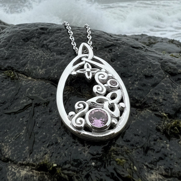 Celtic Knot Necklace, Celtic Jewelry, Irish Jewelry, Scottish Jewelry, Pink Topaz Pendant, Trinity Knot, Scotland Jewelry, Anniversary Gift