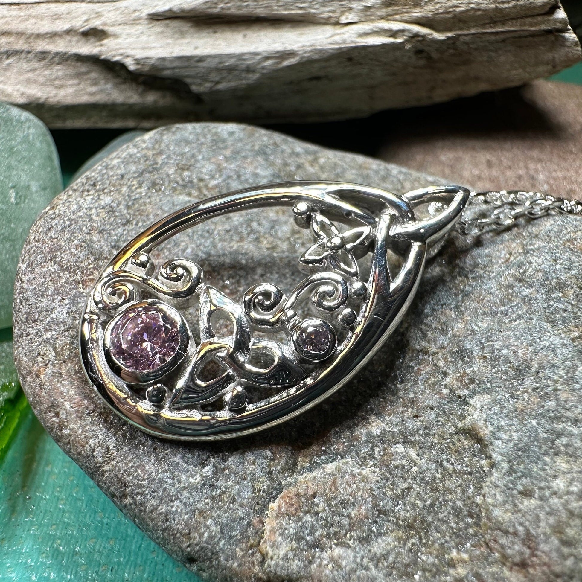 Celtic Knot Necklace, Celtic Jewelry, Irish Jewelry, Scottish Jewelry, Pink Topaz Pendant, Trinity Knot, Scotland Jewelry, Anniversary Gift