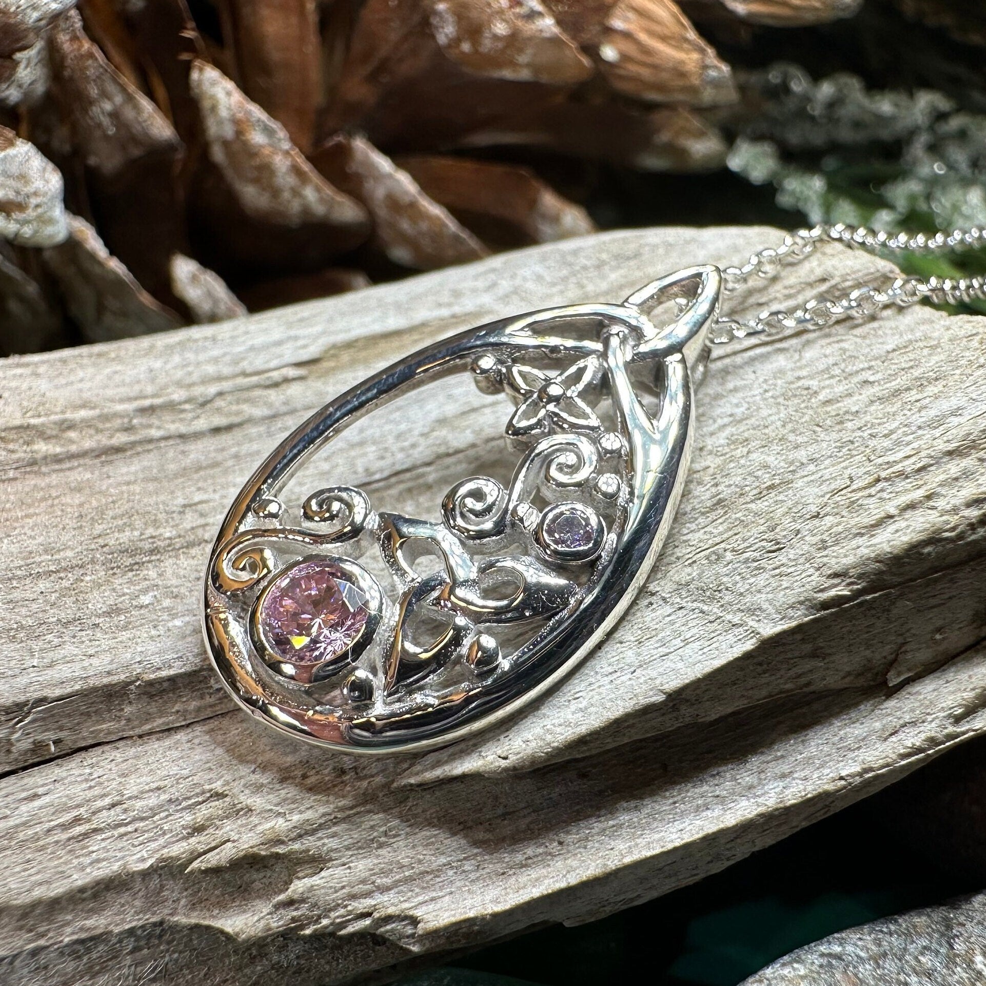 Celtic Knot Necklace, Celtic Jewelry, Irish Jewelry, Scottish Jewelry, Pink Topaz Pendant, Trinity Knot, Scotland Jewelry, Anniversary Gift
