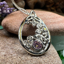 Load image into Gallery viewer, Celtic Knot Necklace, Celtic Jewelry, Irish Jewelry, Scottish Jewelry, Pink Topaz Pendant, Trinity Knot, Scotland Jewelry, Anniversary Gift
