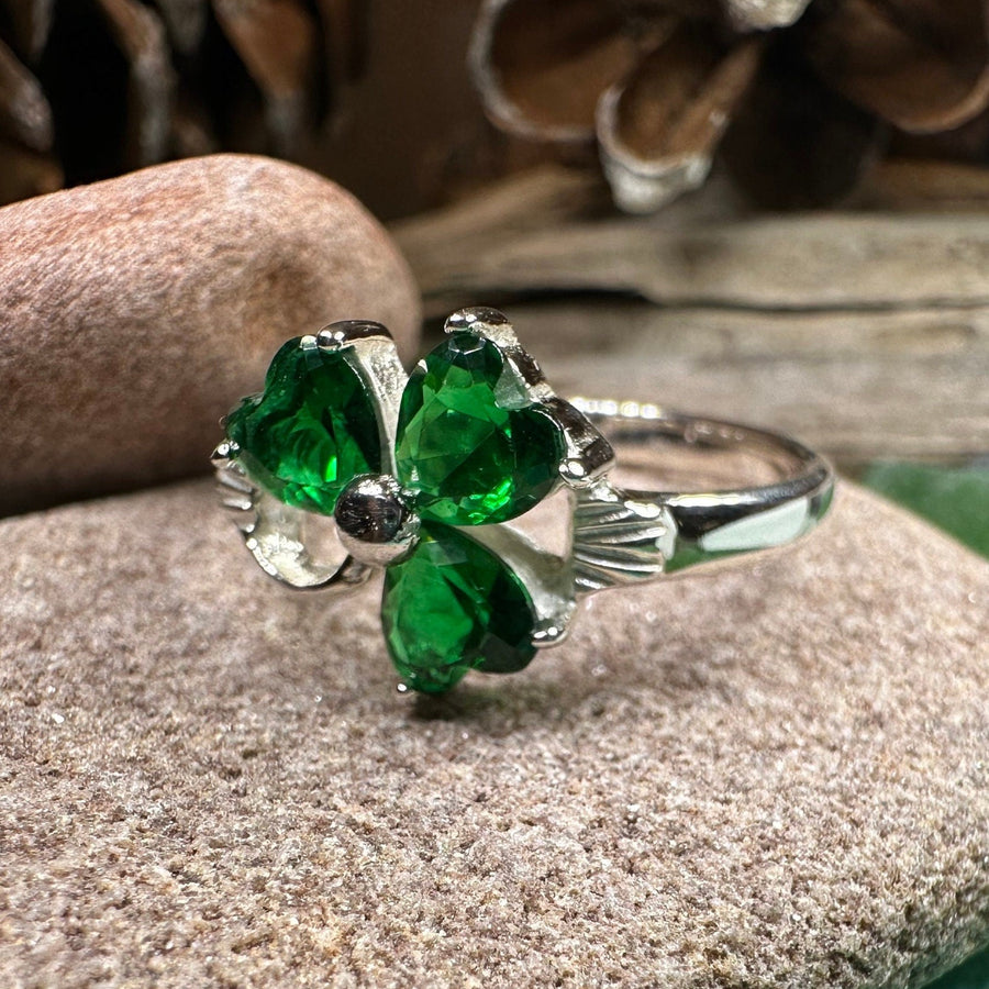 Shamrock Ring, Celtic Jewelry, Emerald Irish Jewelry, Clover Ring, Silver Ireland Gift, Irish Dance Gift, Anniversary Gift, Good Luck Gift