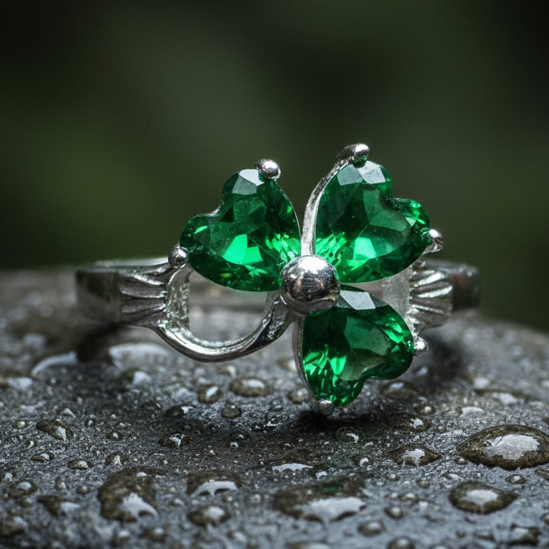 Shamrock Ring, Celtic Jewelry, Emerald Irish Jewelry, Clover Ring, Silver Ireland Gift, Irish Dance Gift, Anniversary Gift, Good Luck Gift