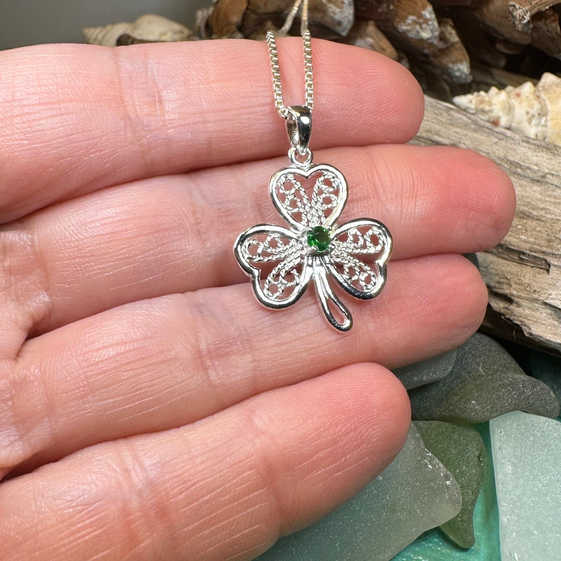 Shamrock Necklace, Clover Pendant, Irish Necklace, Irish Gift, Anniversary Gift, Emerald Ireland Jewelry, Friendship Gift, Celtic Necklace