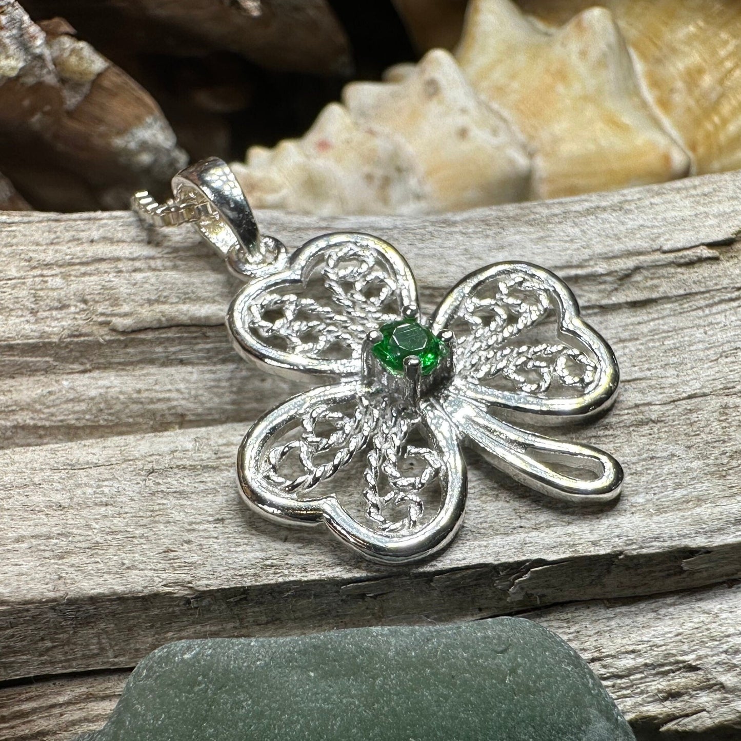 Shamrock Necklace, Clover Pendant, Irish Necklace, Irish Gift, Anniversary Gift, Emerald Ireland Jewelry, Friendship Gift, Celtic Necklace