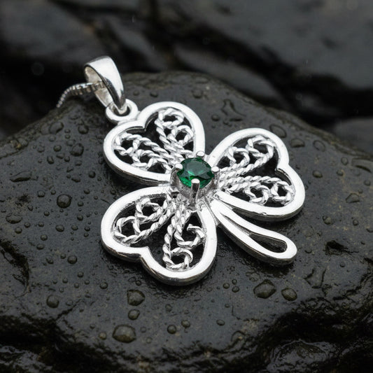 Shamrock Necklace, Clover Pendant, Irish Necklace, Irish Gift, Anniversary Gift, Emerald Ireland Jewelry, Friendship Gift, Celtic Necklace