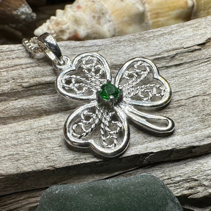 Shamrock Necklace, Clover Pendant, Irish Necklace, Irish Gift, Anniversary Gift, Emerald Ireland Jewelry, Friendship Gift, Celtic Necklace