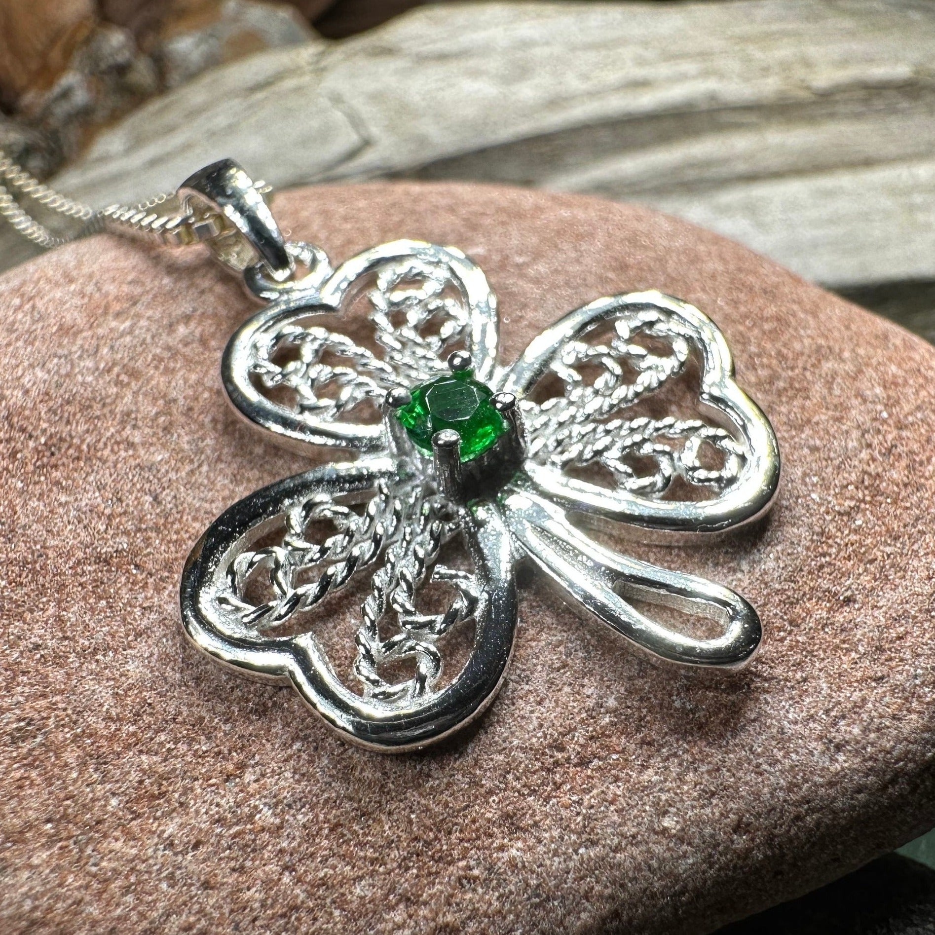 Shamrock Necklace, Clover Pendant, Irish Necklace, Irish Gift, Anniversary Gift, Emerald Ireland Jewelry, Friendship Gift, Celtic Necklace