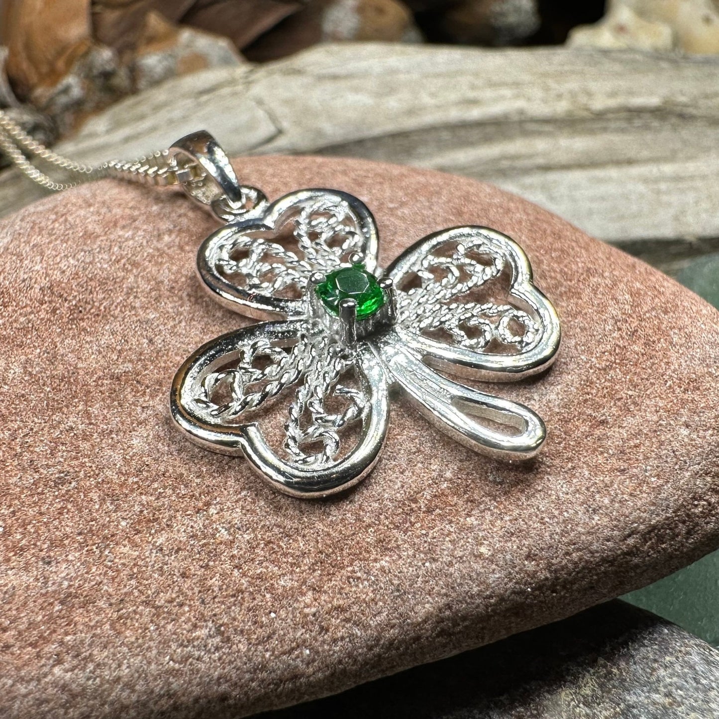 Shamrock Necklace, Clover Pendant, Irish Necklace, Irish Gift, Anniversary Gift, Emerald Ireland Jewelry, Friendship Gift, Celtic Necklace