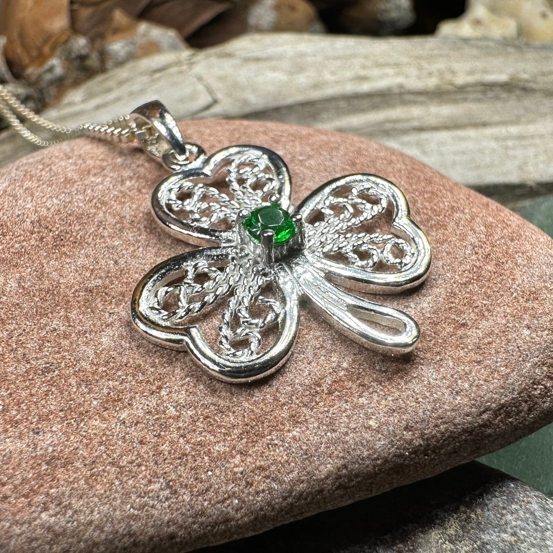 Shamrock Necklace, Clover Pendant, Irish Necklace, Irish Gift, Anniversary Gift, Emerald Ireland Jewelry, Friendship Gift, Celtic Necklace
