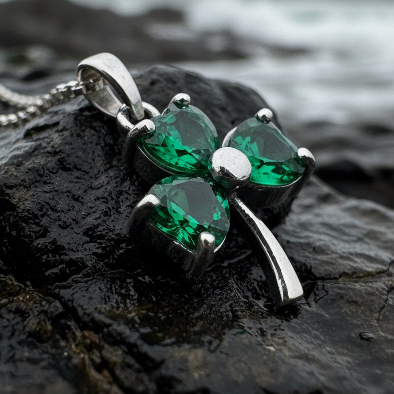 Shamrock Necklace, Clover Pendant, Irish Necklace, Irish Gift, Anniversary Gift, Emerald Ireland Jewelry, Friendship Gift, Celtic Necklace