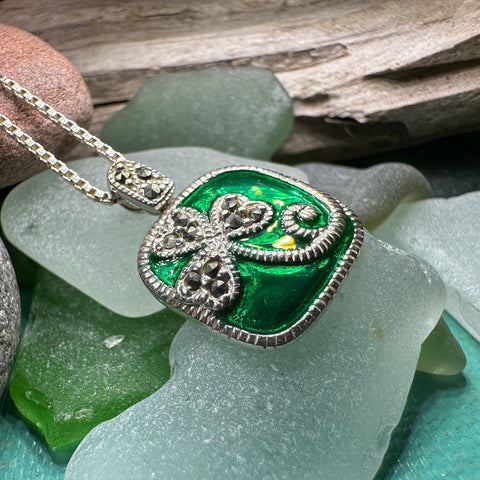 Load image into Gallery viewer, Shamrock Necklace, Clover Pendant, Irish Necklace, Irish Gift, Anniversary Gift, Emerald Ireland Jewelry, Friendship Gift, Celtic Necklace
