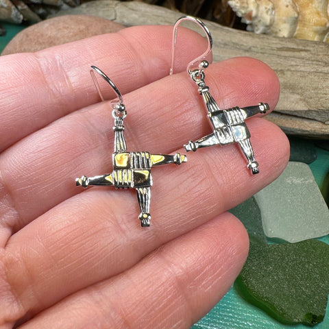 Load image into Gallery viewer, Saint Brigid's Cross Earrings, Irish Jewelry, Gift for Her, Bride Gift, Saint Brigit, Wiccan Jewelry, St. Bridget's Cross, Spiritual Jewelry
