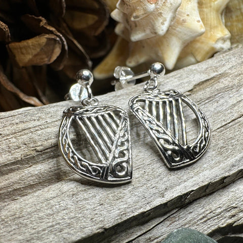 Load image into Gallery viewer, Harp Earrings, Celtic Jewelry, Ireland Jewelry, Irish Jewelry, Harp Jewelry, Clover Jewelry, Post Back Earrings, St. Patrick's Day, Mom Gift
