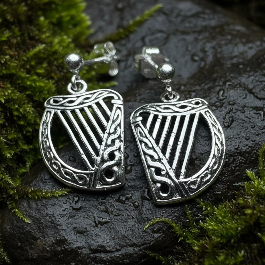Ancient Harp Post Back Earrings in sterling silver