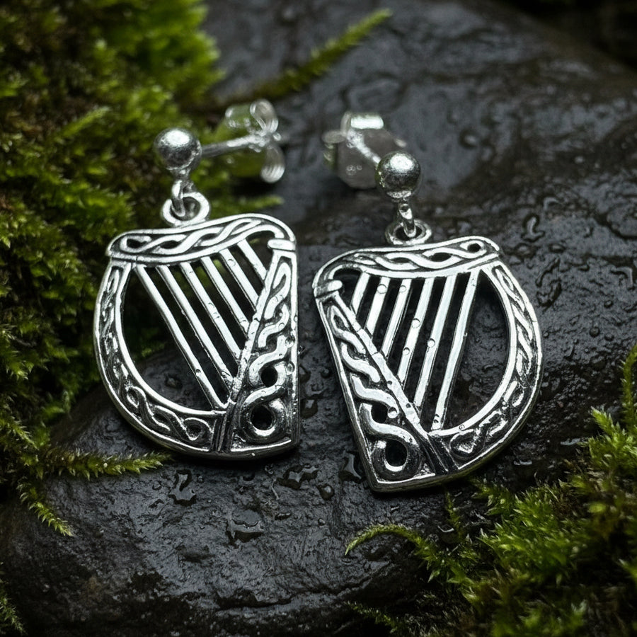 Harp Earrings, Celtic Jewelry, Ireland Jewelry, Irish Jewelry, Harp Jewelry, Clover Jewelry, Post Back Earrings, St. Patrick's Day, Mom Gift