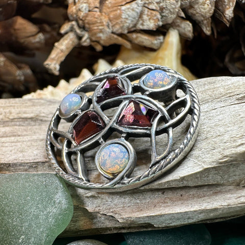 Load image into Gallery viewer, Celtic Knot Brooch, Celtic Jewelry, Irish Jewelry, Scotland Jewelry, Opal Celtic Brooch, Celtic Pin, Wife Gift, Wiccan Pin, Scottish Gift
