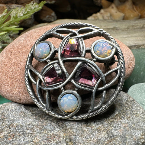 Load image into Gallery viewer, Celtic Knot Brooch, Celtic Jewelry, Irish Jewelry, Scotland Jewelry, Opal Celtic Brooch, Celtic Pin, Wife Gift, Wiccan Pin, Scottish Gift
