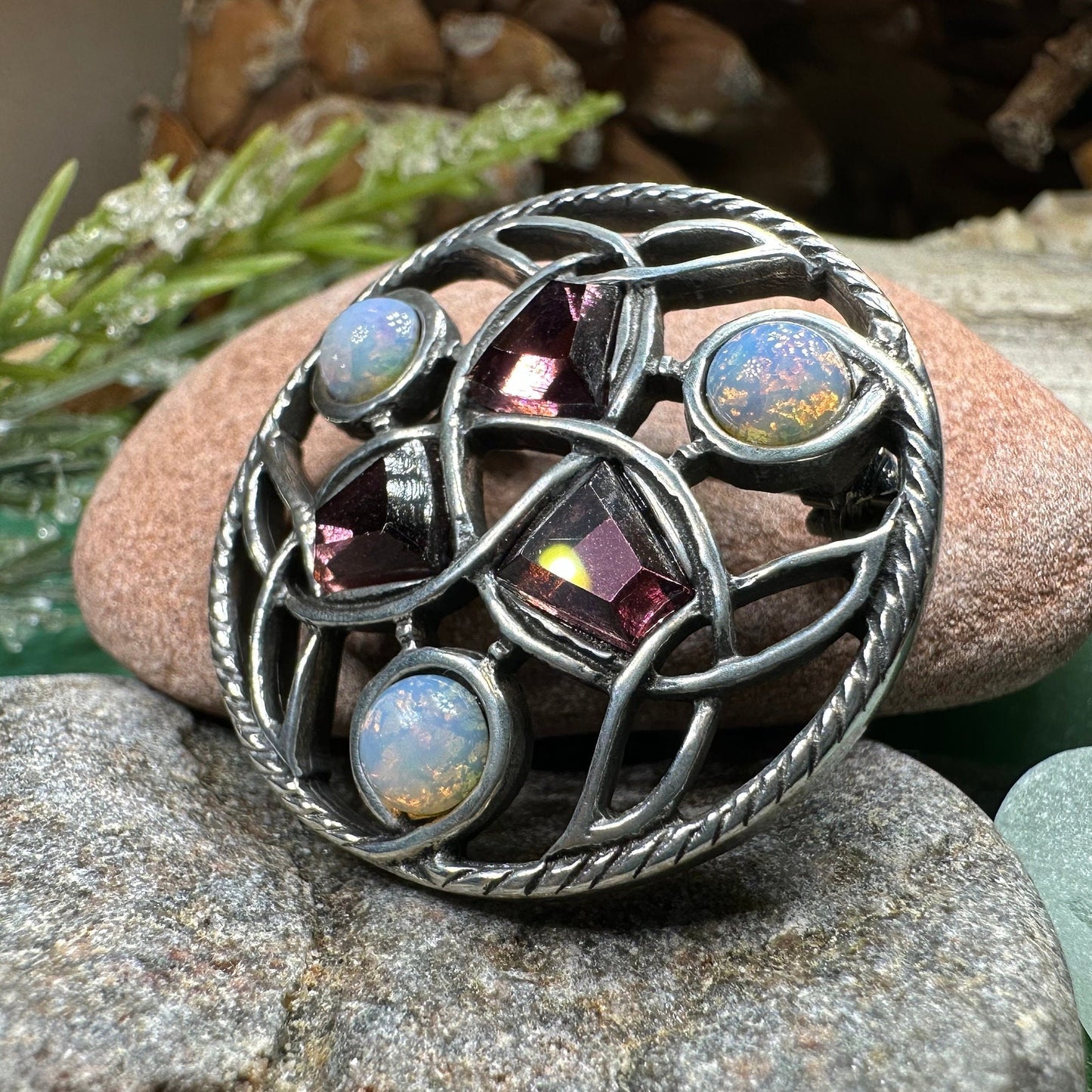 Celtic Knot Brooch, Celtic Jewelry, Irish Jewelry, Scotland Jewelry, Opal Celtic Brooch, Celtic Pin, Wife Gift, Wiccan Pin, Scottish Gift