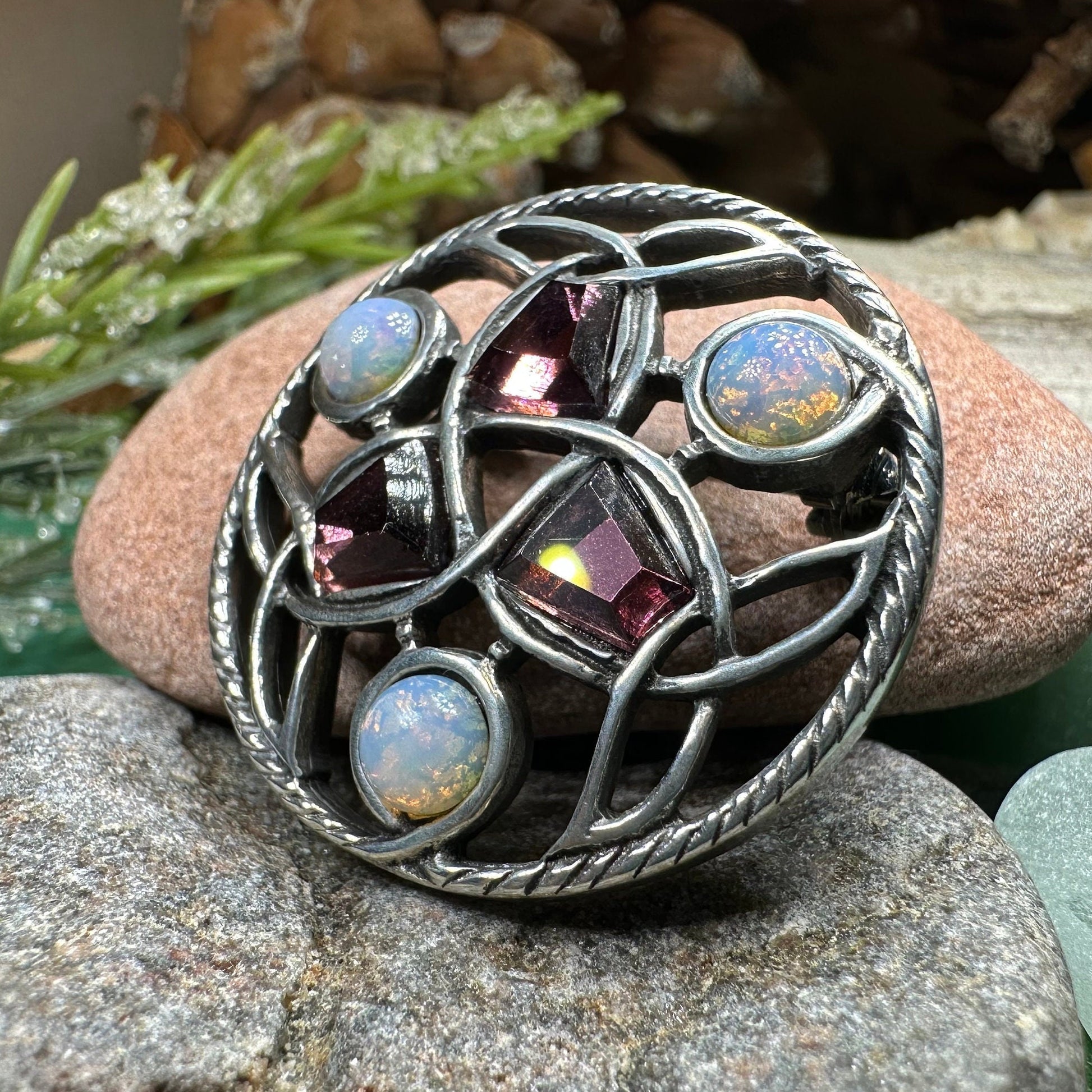 Celtic Knot Brooch, Celtic Jewelry, Irish Jewelry, Scotland Jewelry, Opal Celtic Brooch, Celtic Pin, Wife Gift, Wiccan Pin, Scottish Gift