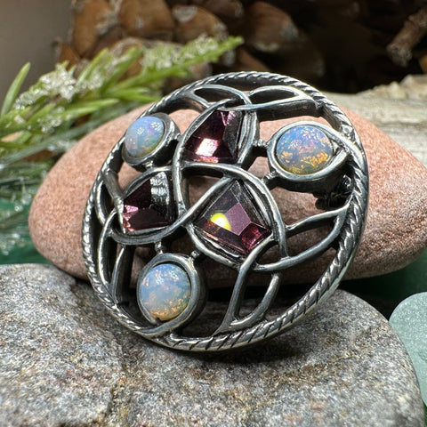 Load image into Gallery viewer, Celtic Knot Brooch, Celtic Jewelry, Irish Jewelry, Scotland Jewelry, Opal Celtic Brooch, Celtic Pin, Wife Gift, Wiccan Pin, Scottish Gift
