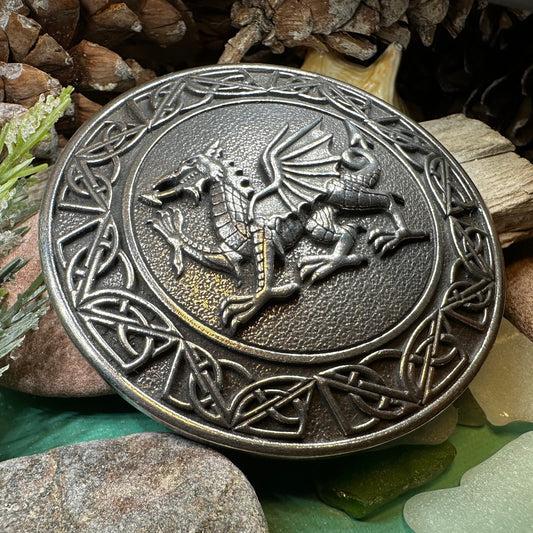 Welsh Dragon Brooch, Wales Jewelry, Extra Large Celtic Pin, Grooms Gift, Father's Day Gift, Celtic Pin, Pagan Brooch, Plaid Pin, Tartan Pin