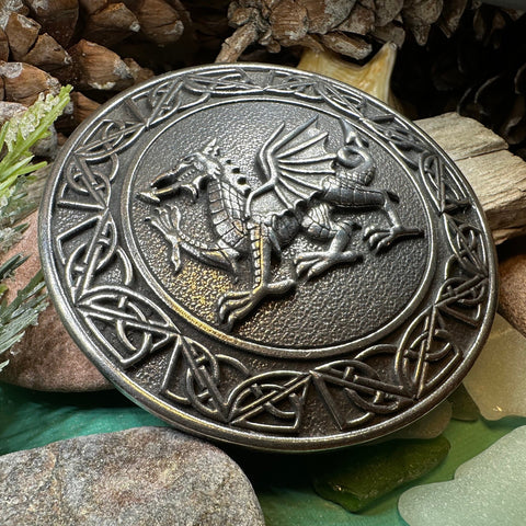 Load image into Gallery viewer, Welsh Dragon Brooch, Wales Jewelry, Extra Large Celtic Pin, Grooms Gift, Father's Day Gift, Celtic Pin, Pagan Brooch, Plaid Pin, Tartan Pin
