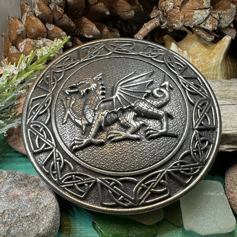 Load image into Gallery viewer, Welsh Dragon Brooch, Wales Jewelry, Extra Large Celtic Pin, Grooms Gift, Father's Day Gift, Celtic Pin, Pagan Brooch, Plaid Pin, Tartan Pin
