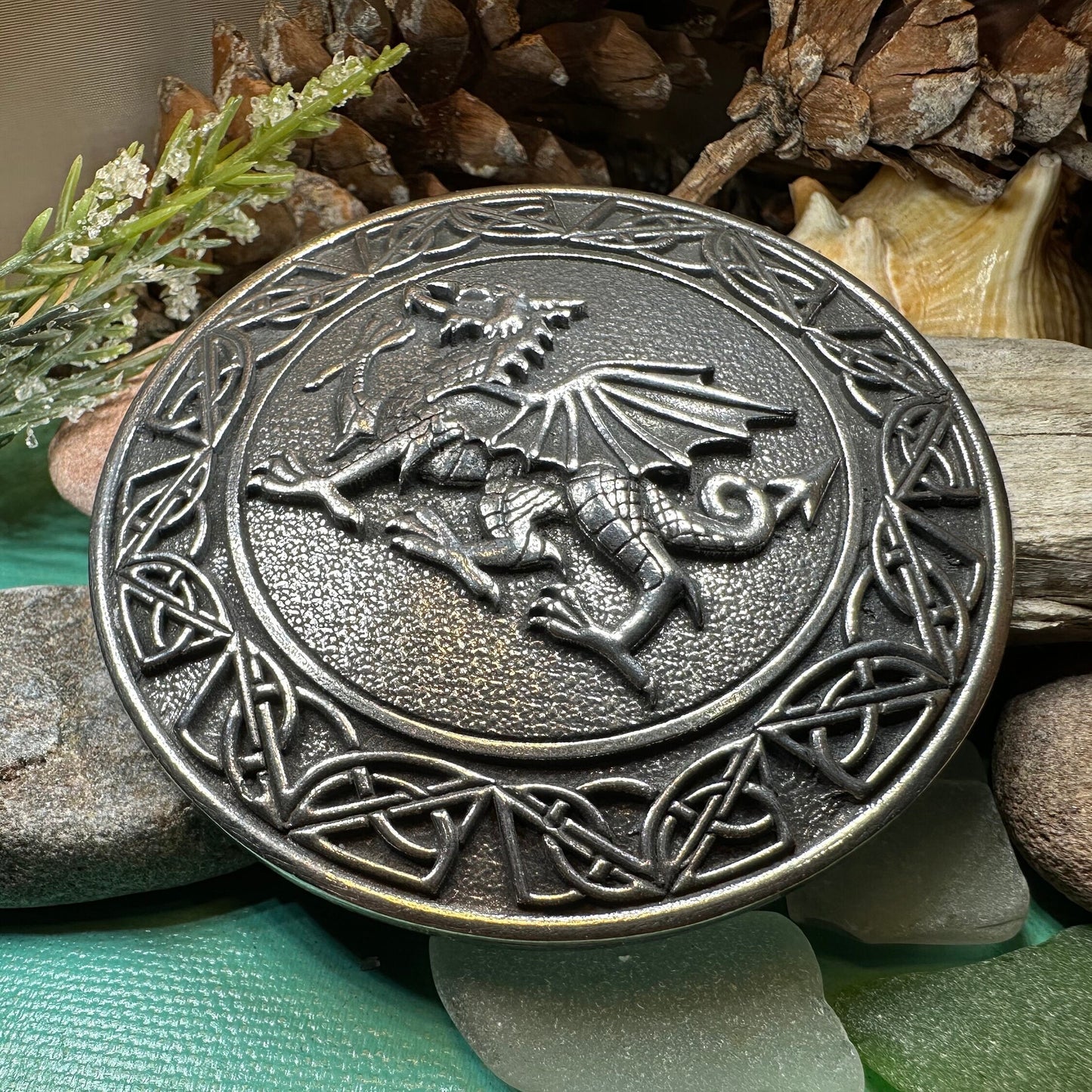 Welsh Dragon Brooch, Wales Jewelry, Extra Large Celtic Pin, Grooms Gift, Father's Day Gift, Celtic Pin, Pagan Brooch, Plaid Pin, Tartan Pin