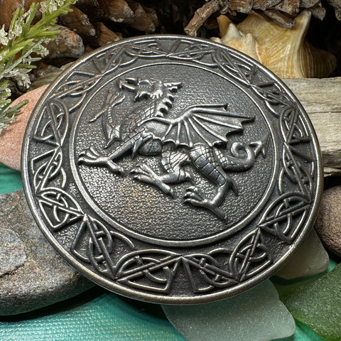 Load image into Gallery viewer, Welsh Dragon Brooch, Wales Jewelry, Extra Large Celtic Pin, Grooms Gift, Father's Day Gift, Celtic Pin, Pagan Brooch, Plaid Pin, Tartan Pin
