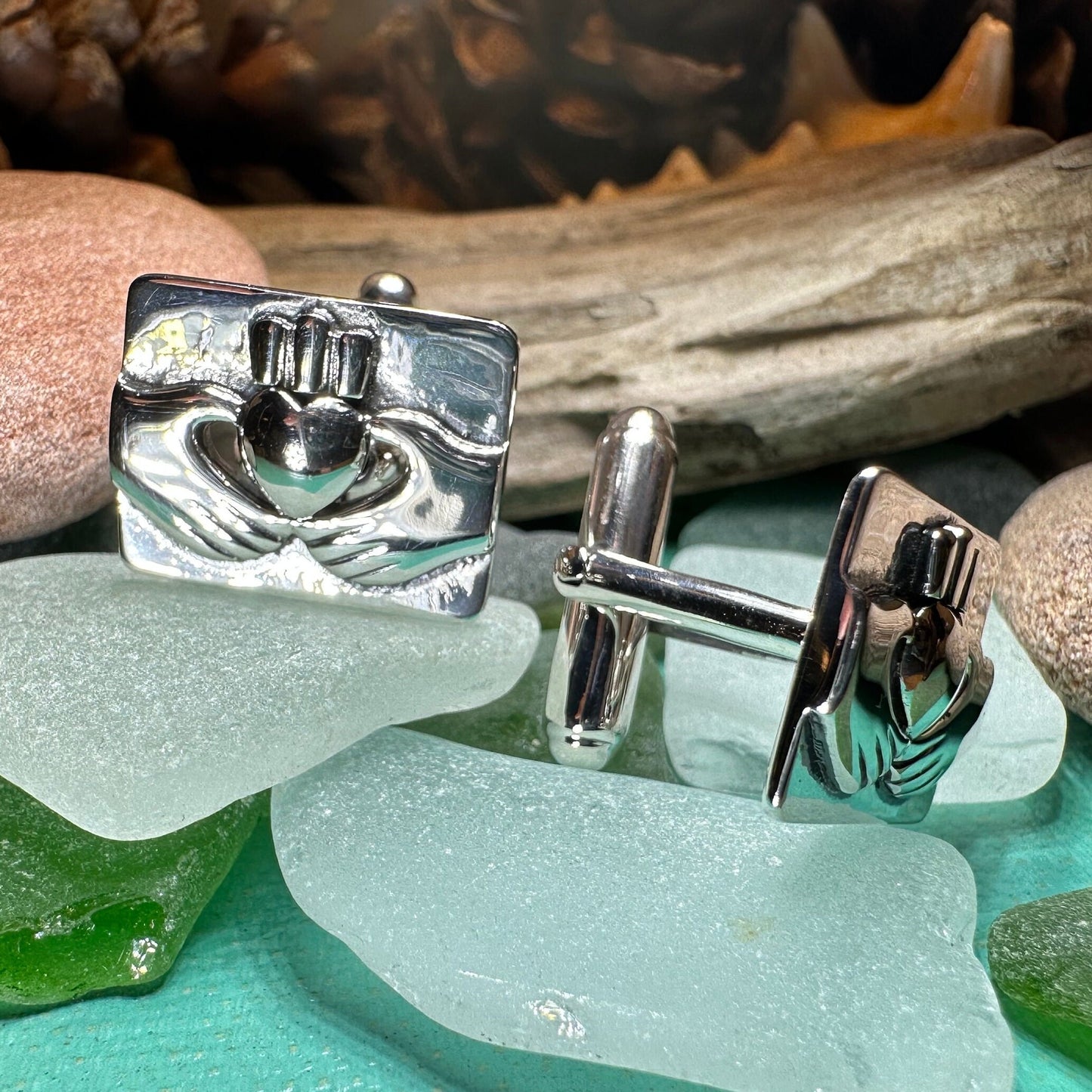 Traditional Claddagh Cufflinks for Men — view 7