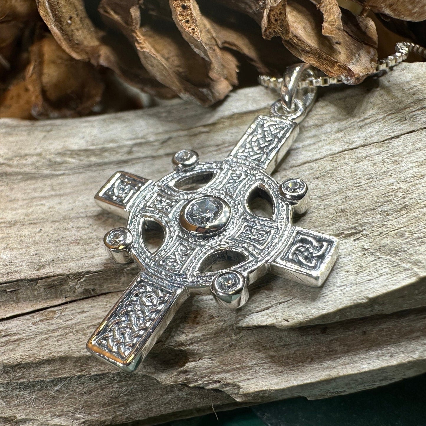 Celtic Cross Necklace, Scottish Jewelry, Diamond Cross Pendant, First Communion Cross, Christian Jewelry, Religious Jewelry, Scotland Gift