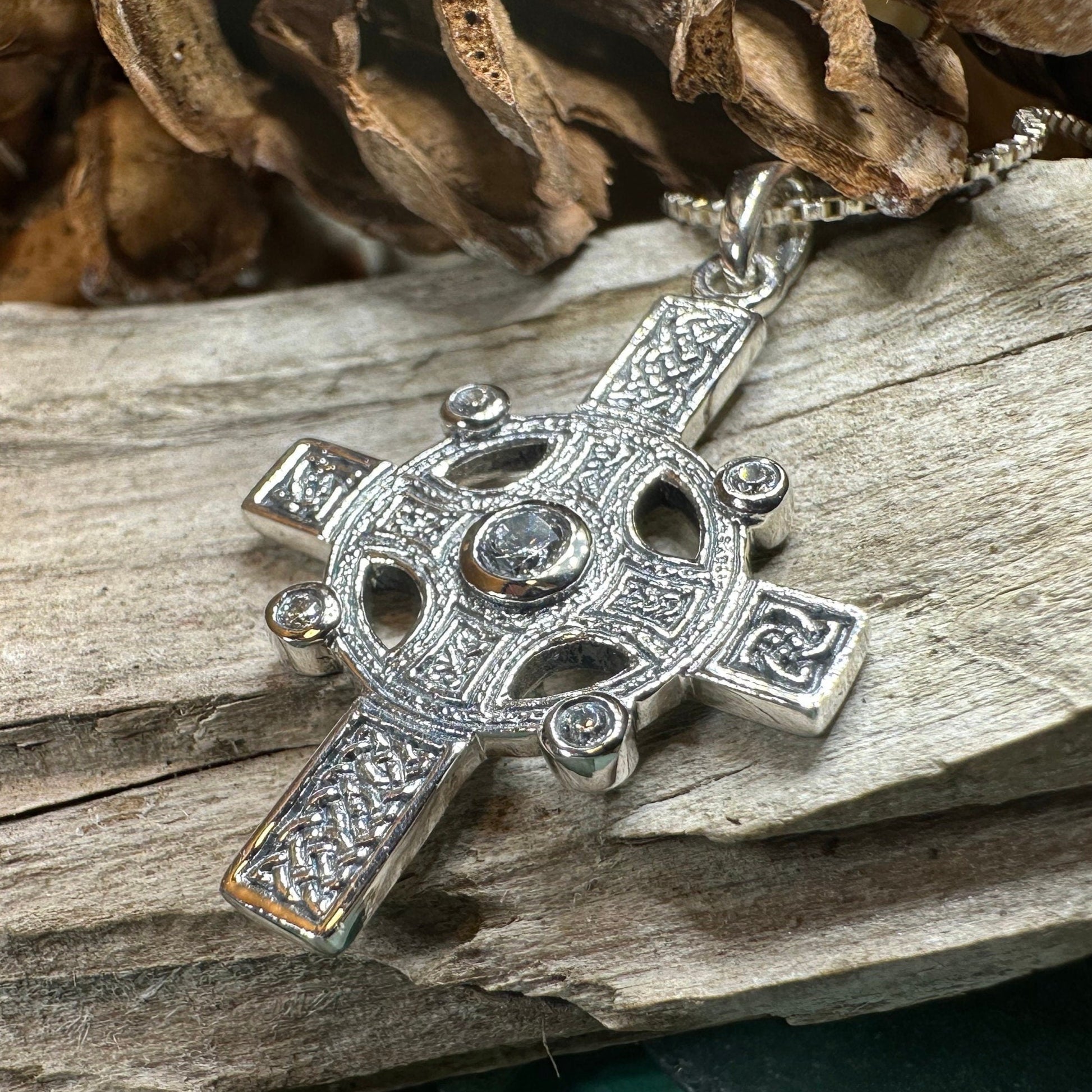 Celtic Cross Necklace, Scottish Jewelry, Diamond Cross Pendant, First Communion Cross, Christian Jewelry, Religious Jewelry, Scotland Gift