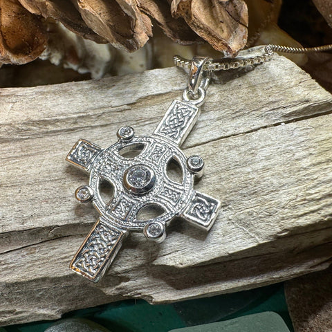 Load image into Gallery viewer, Celtic Cross Necklace, Scottish Jewelry, Diamond Cross Pendant, First Communion Cross, Christian Jewelry, Religious Jewelry, Scotland Gift
