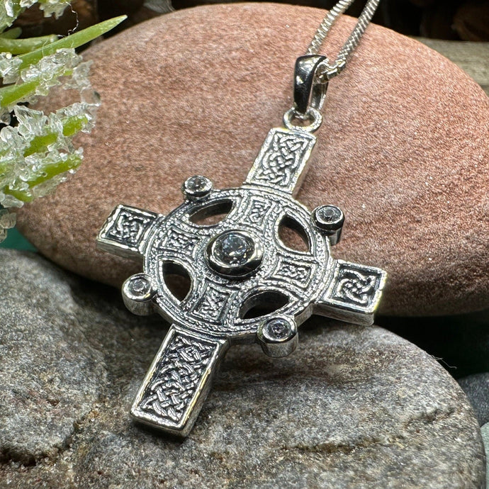 Celtic Cross Necklace, Scottish Jewelry, Diamond Cross Pendant, First Communion Cross, Christian Jewelry, Religious Jewelry, Scotland Gift