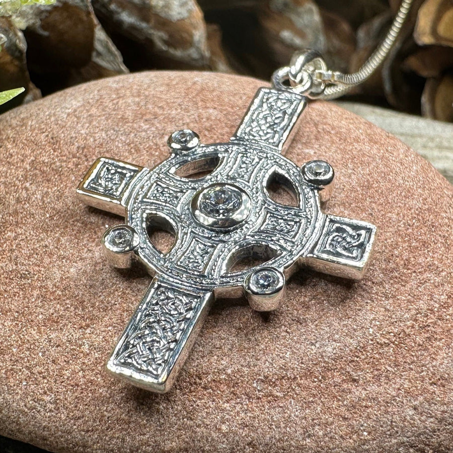 Celtic Cross Necklace, Scottish Jewelry, Diamond Cross Pendant, First Communion Cross, Christian Jewelry, Religious Jewelry, Scotland Gift