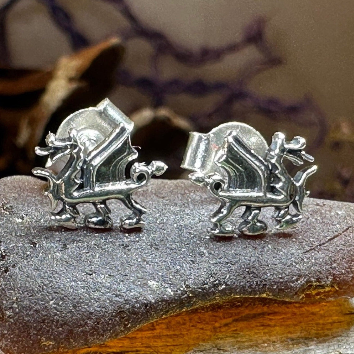 Welsh Dragon Stud Earrings, Dragon Earrings, Wales Gift, Gift for Her, Celtic Dragon, Silver Studs, Sister Gift, Fantasy Earrings, Wife Gift